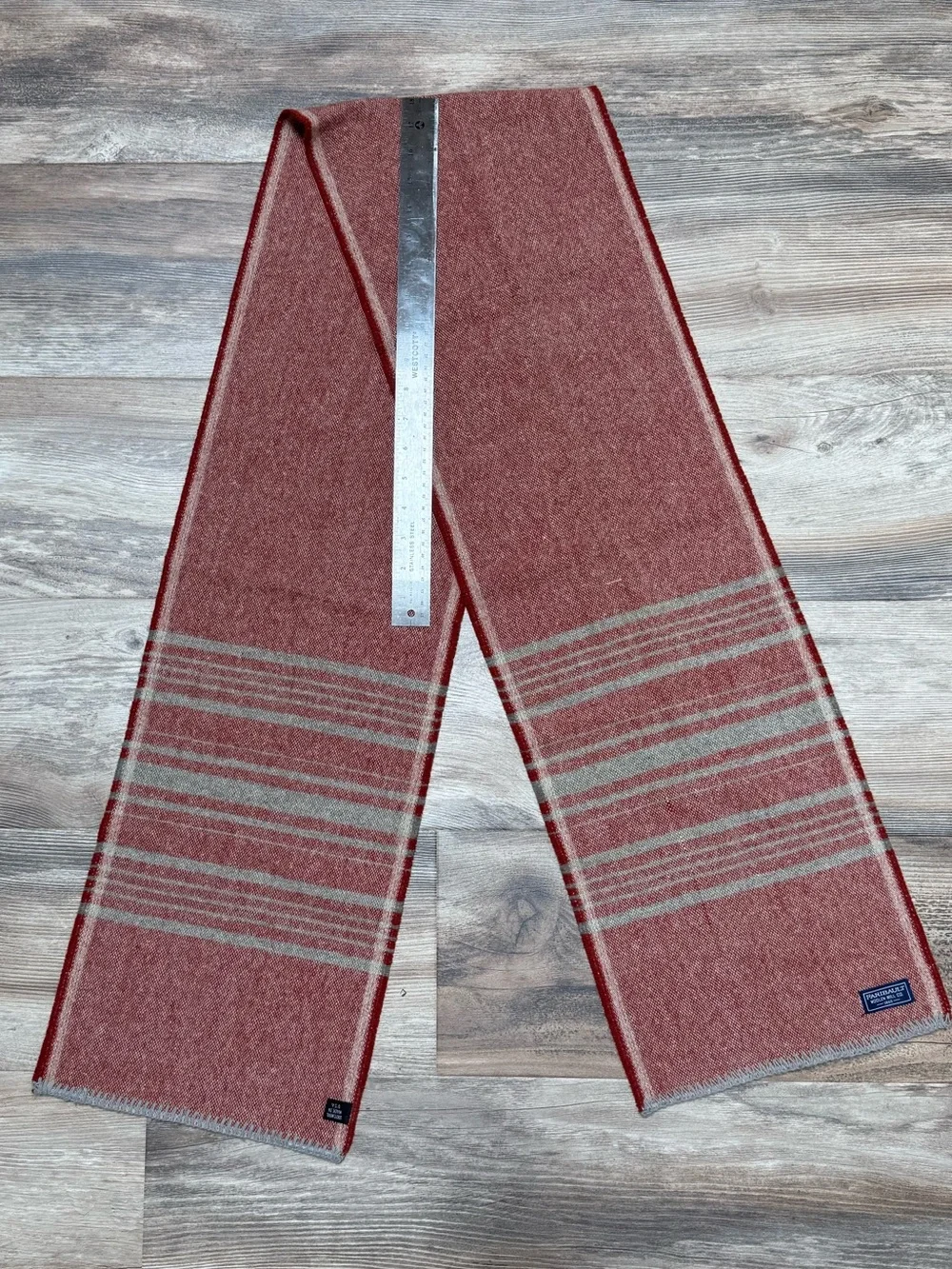 Faribault Mill 100% Wool Scarf Red Gray Striped USA Made